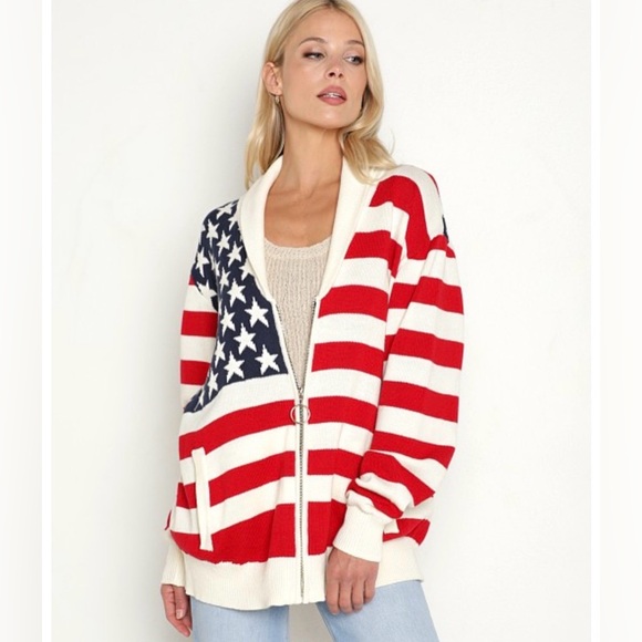 Show Me Your Mumu Zippy Cardigan American Flag Knit Patriotic Sweater Size S - Picture 1 of 8